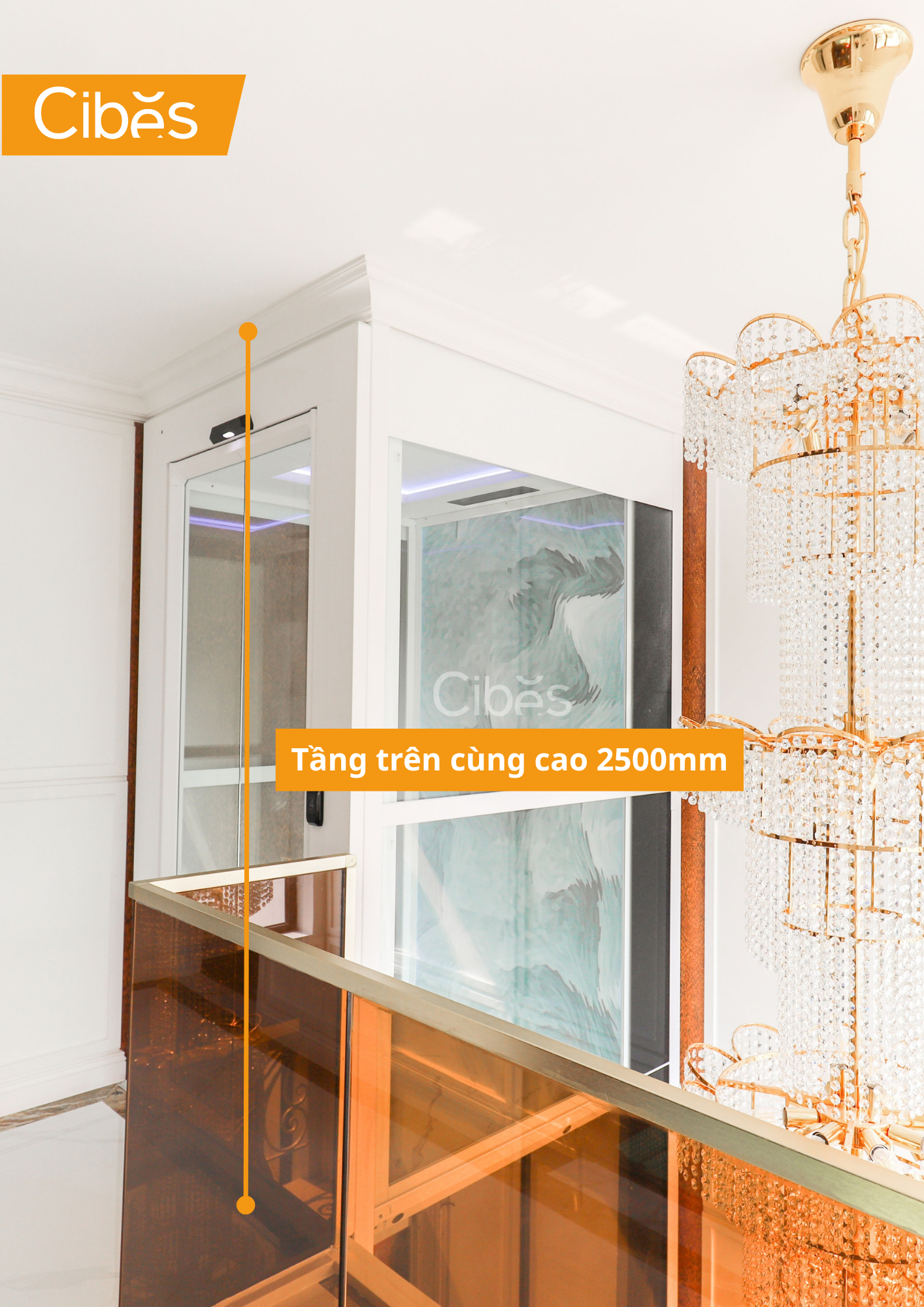 Hiện trạng tầng trên cùng sau khi lắp thang máy kính cường lực Cibes